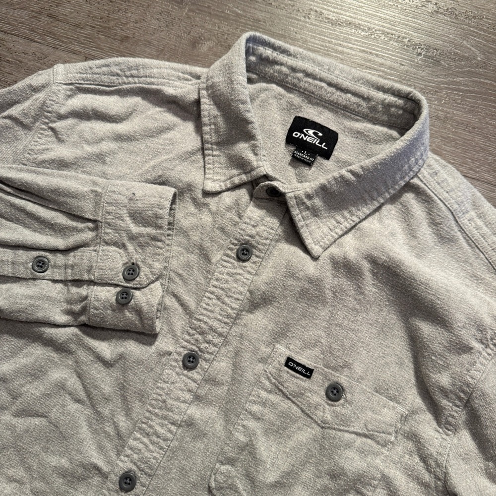ONeill Flannel Shirt Mens Large Gray Cotton Surf Pocket Rugged Standard Fit Y2K